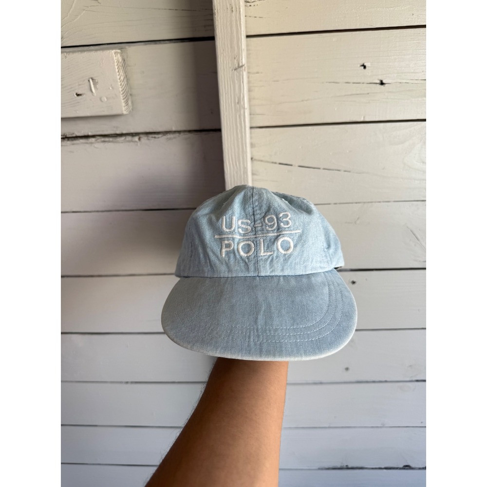 Vintage Polo Ralph Lauren US-93 Denim Hat Light Wash Made in USA Large